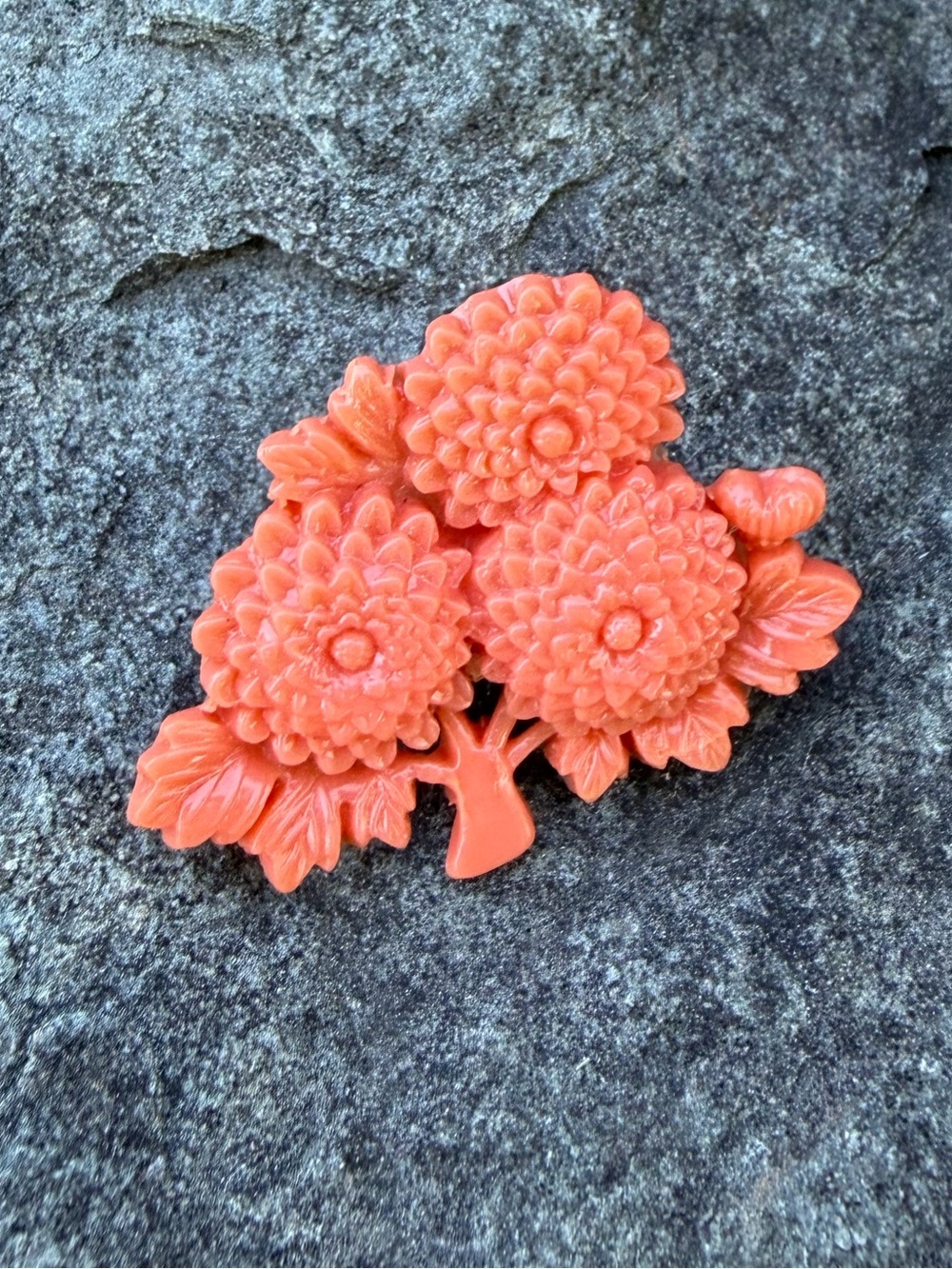 Vintage Japan Celluloid Carved Floral Brooch